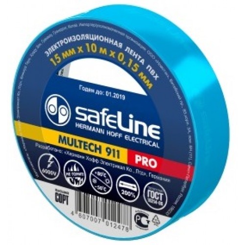 Изолента Safeline 15мм 10м синий