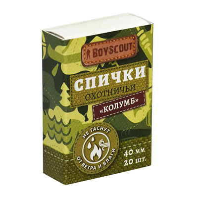 Спички ветроводостойкие 40мм 20шт Колумб Boyscout