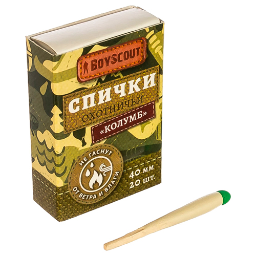 Спички ветроводостойкие 40мм 20шт Колумб Boyscout