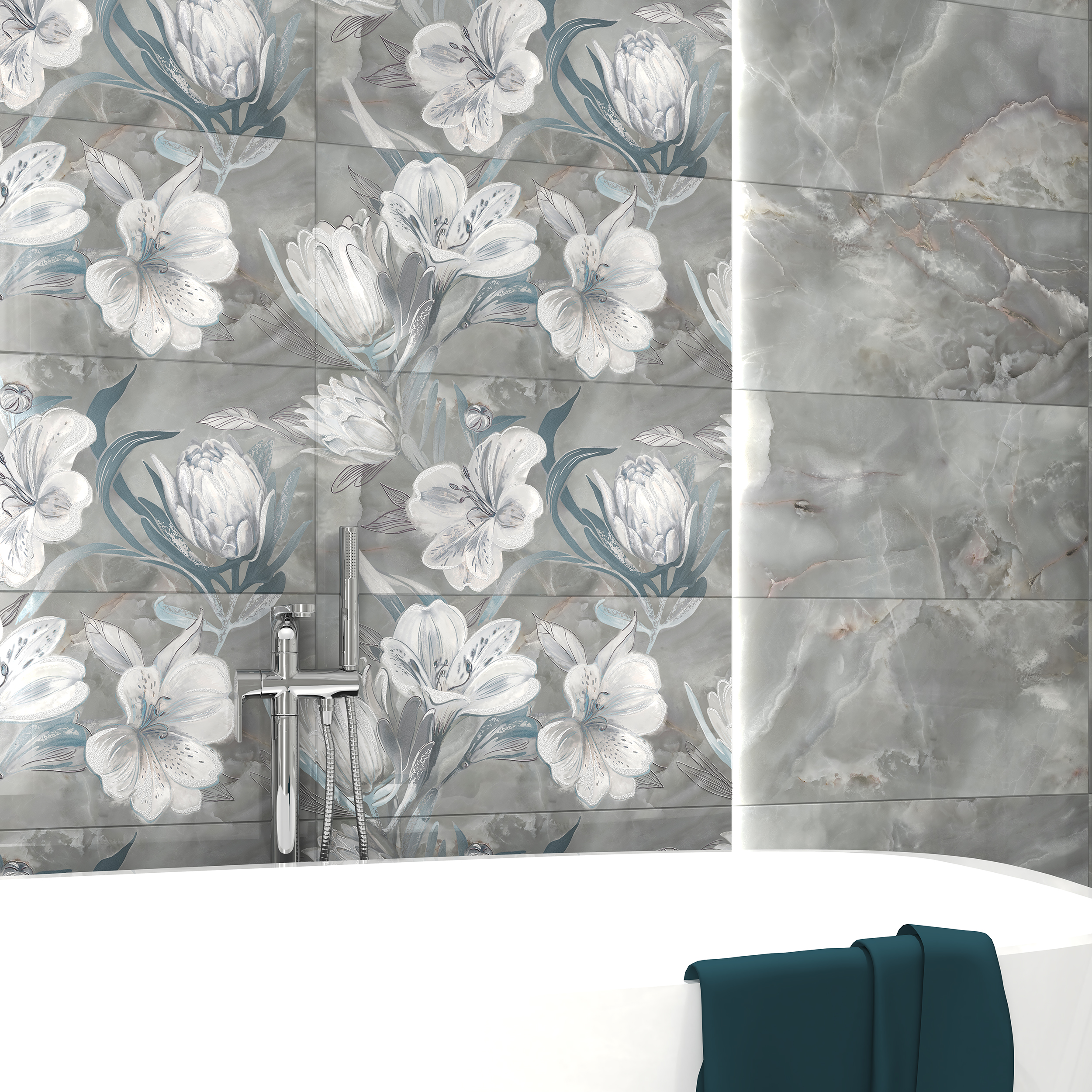 Плитка керамическая панно 63х63 OPALE GREY FLOWER