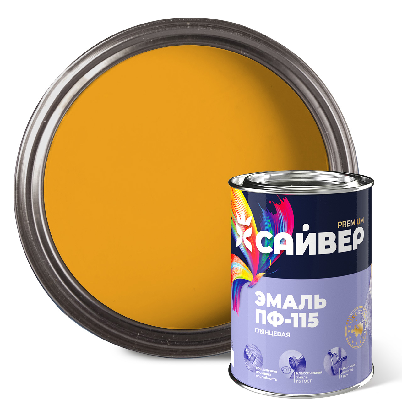 Эмаль ПФ-115 жёлтая Сайвер 0,8 кг