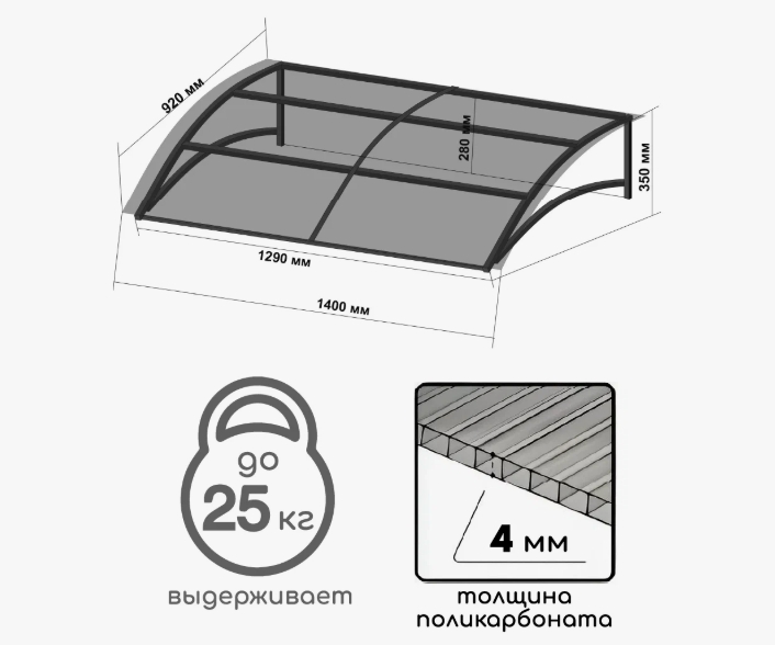 Козырек навесной серый, 1400х920х350мм, LAKSI